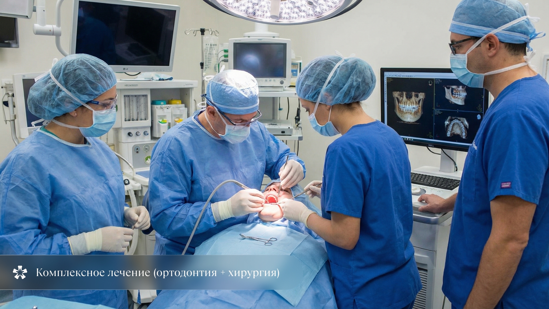 Иллюстрация комплексного лечения прикуса: ортодонтия и челюстно-лицевая хирургия в операционной